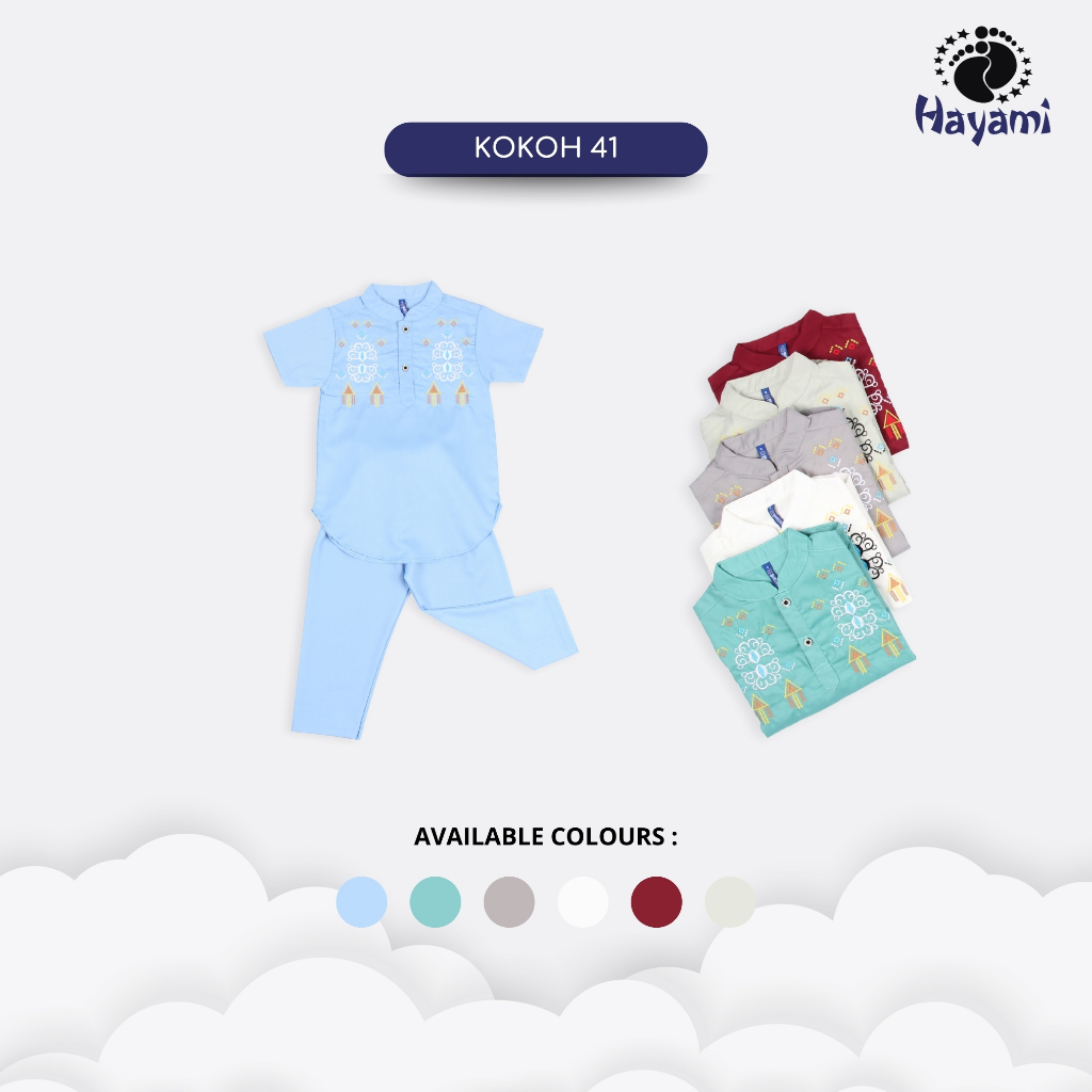 HAYAMI Setelan Baju Koko Anak Laki-Laki Lebaran Katun Gambar Seri 41 Muslimwear Pakaian Cowok