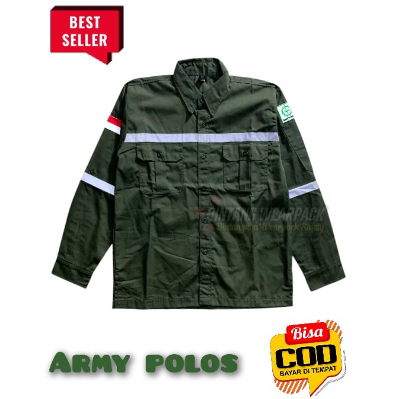 kemeja safety lengan panjang/baju wearpack kerja/seragam proyek/wearpack pake kancing