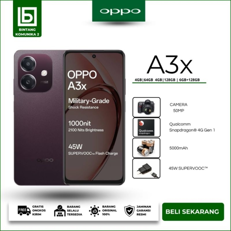 NEW ARRIVAL OPPO A3X RAM 8/64Gb 8/128Gb 12/128Gb TAHAN AIR TAHAN BANTING