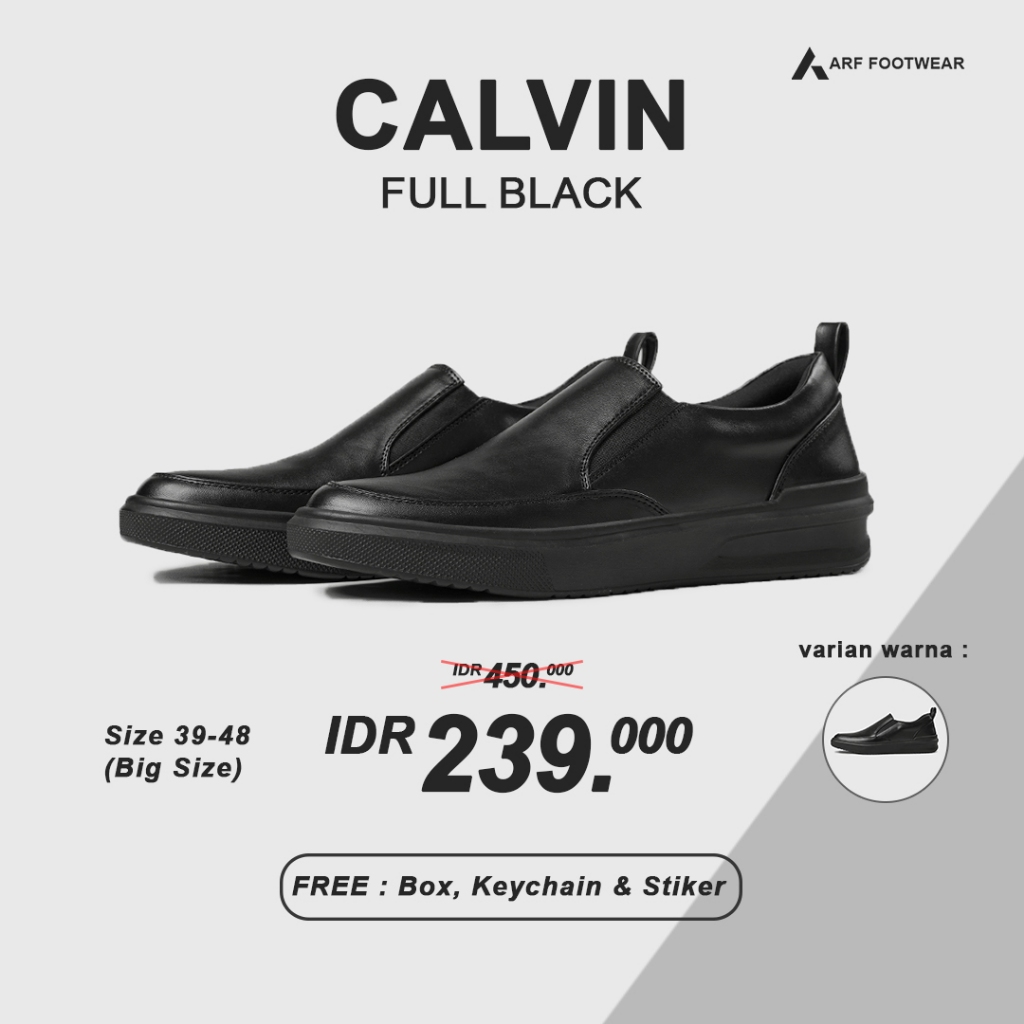 ARF Calvin FullBlack Sepatu Slip On Loafers Formal Kulit Pantofel Hitam Pria Wanita Kerja Kantor Kon