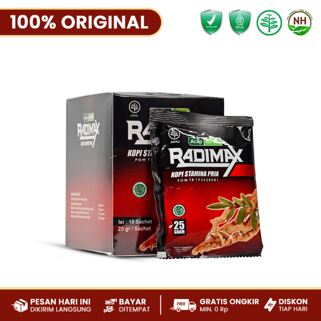 

Obat Untuk Pria Tahan Lama - Pria Loyo - Sperma Encer - Pengental Sperma - Radimax Kopi Pria 10 Sachet