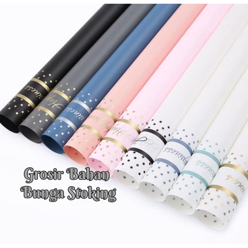 

FREE PACKING !!! Kertas Cellophane Polkadot Gold Line Waterproof Kertas Buket Motif Flower Wrapping Happiness Kertas Buket Bunga Ecer