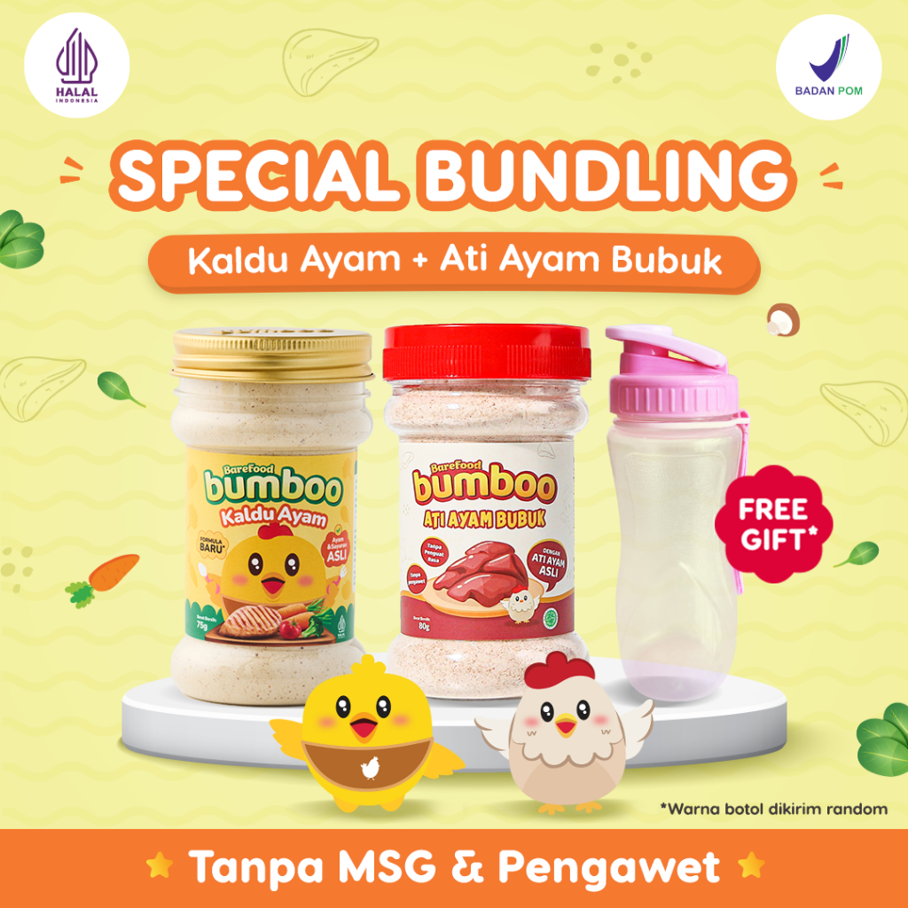 

Seasoning Tanpa Tambahan Gula Garam dan Tanpa Pengawet BUMBOO Ati Ayam & BUMBOO Kaldu Ayam - Free Botol Minum