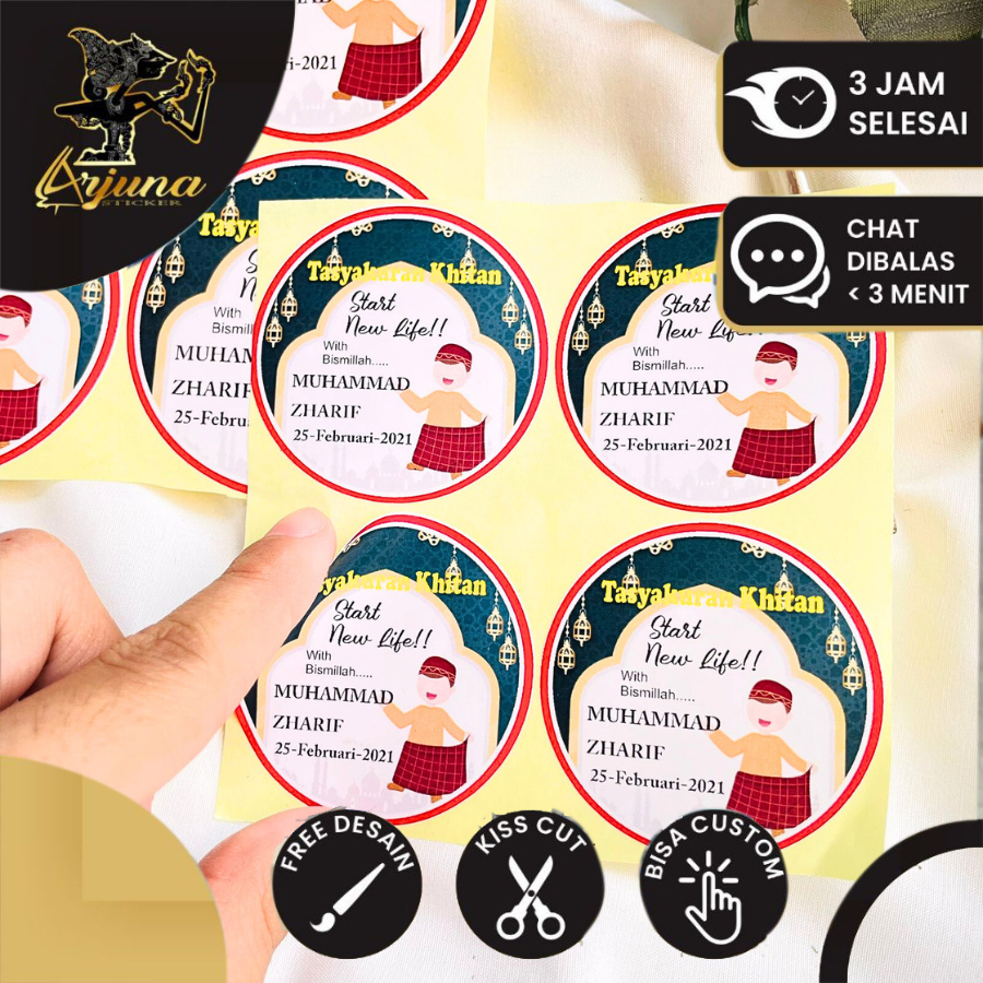 

9-15 Label Tasyakuran Khitanan Arjuna Sticker Free Desain Custom Syukuran Walimatul Khitan Sunatan