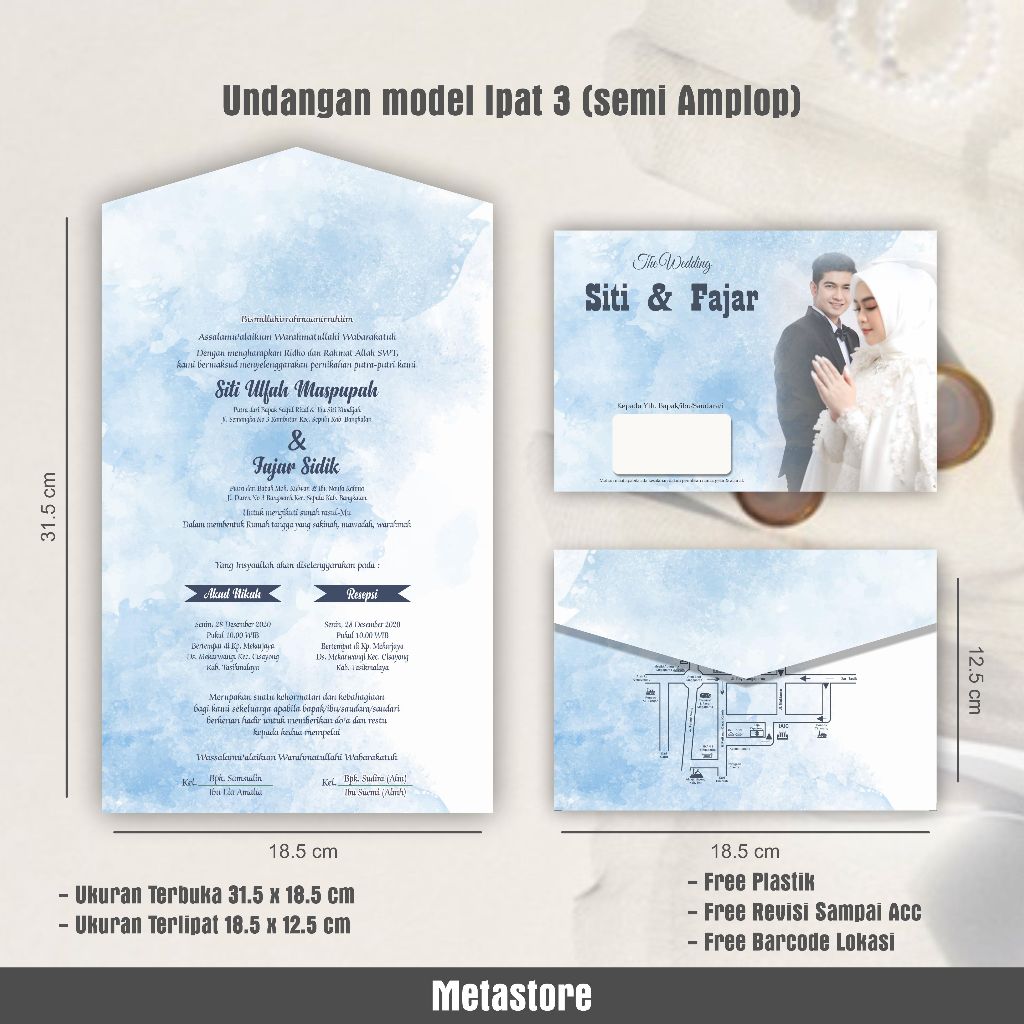 

Undangan Pernikahan Semi Amplop Lipat 3 Elegan