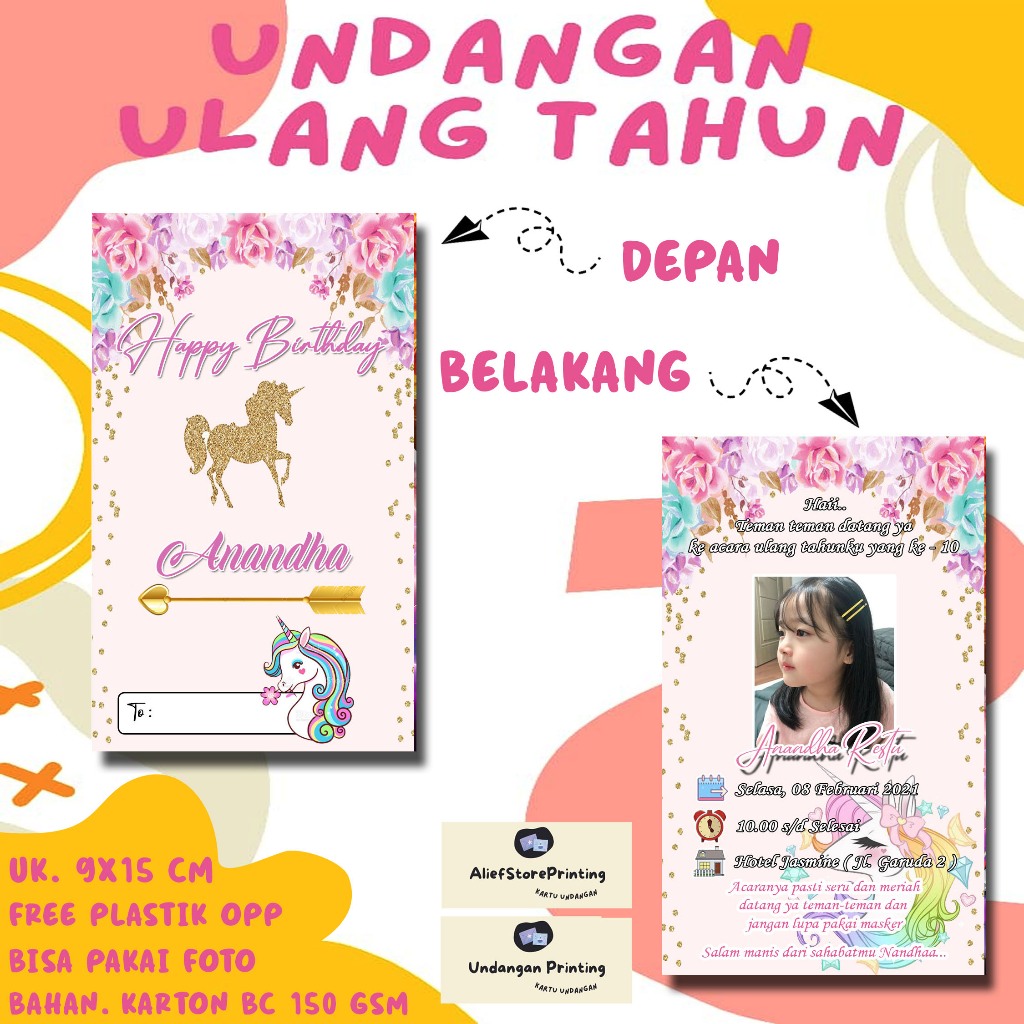 UNDANGAN ULANG TAHUN KARAKTER UNICORN UNDANGAN ULTAH KARTU ULANG TAHUN GAMBAR UNICORN LUCU