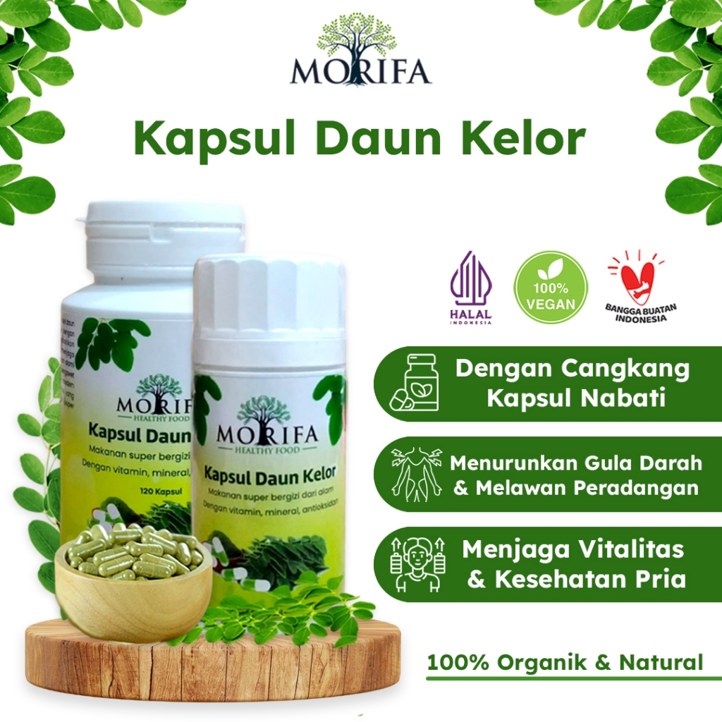 MORIFA Obat Herbal Daun Kelor Kapsul Halal & Vegan  Murni Alami Cangkang Kapsul Rumput Laut