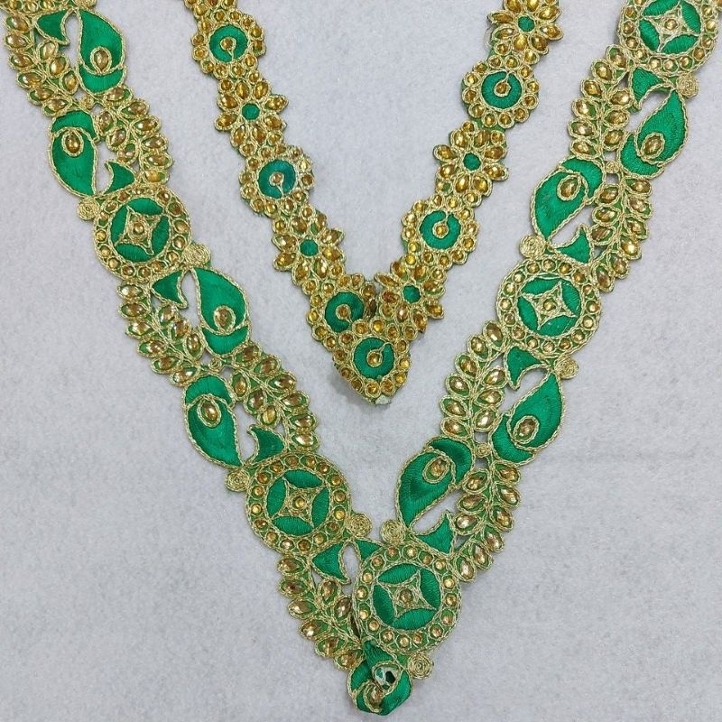 Renda India Payet Gold & Hijau MEWAH PER 50 CM