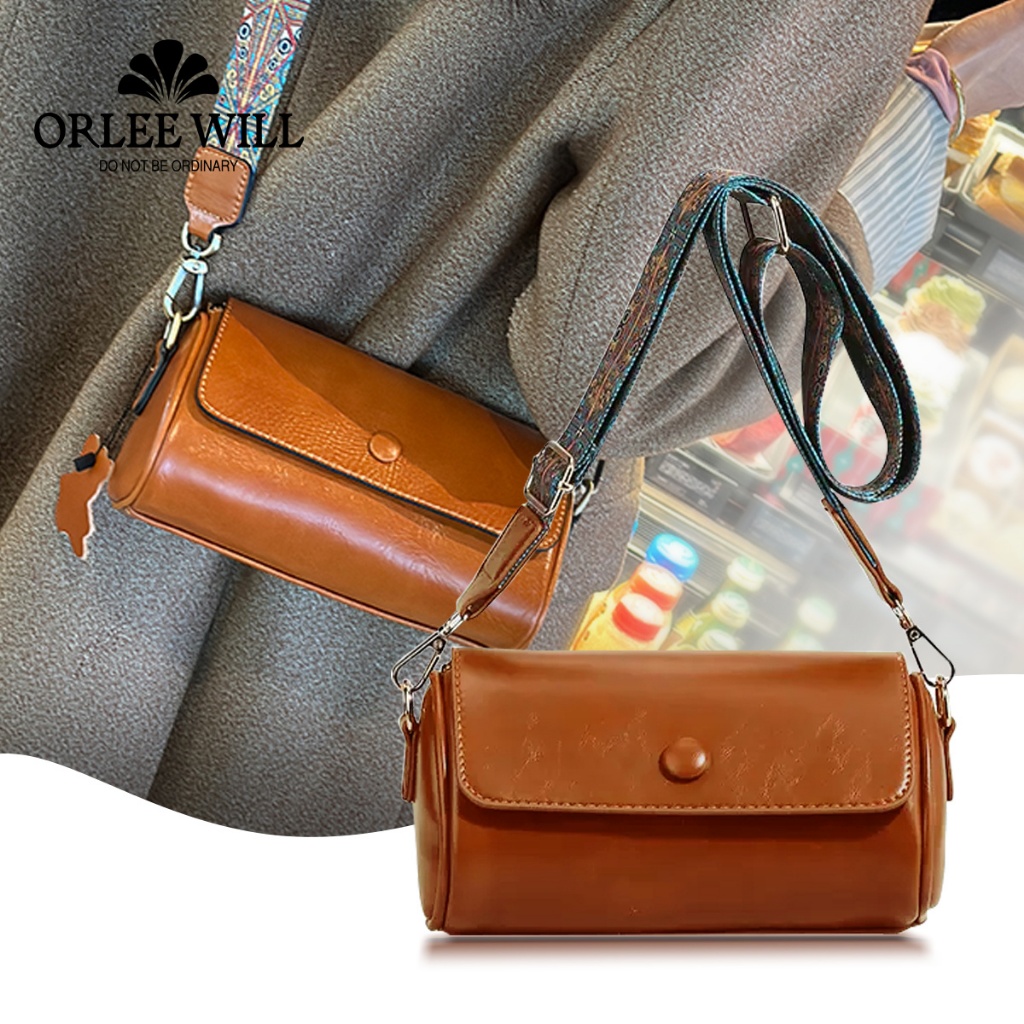 ORLEE WILL Tas Selempang Wanita Tas Kulit Asli Bulat Kecil Tas Bulat Kecil Wanita OL-07