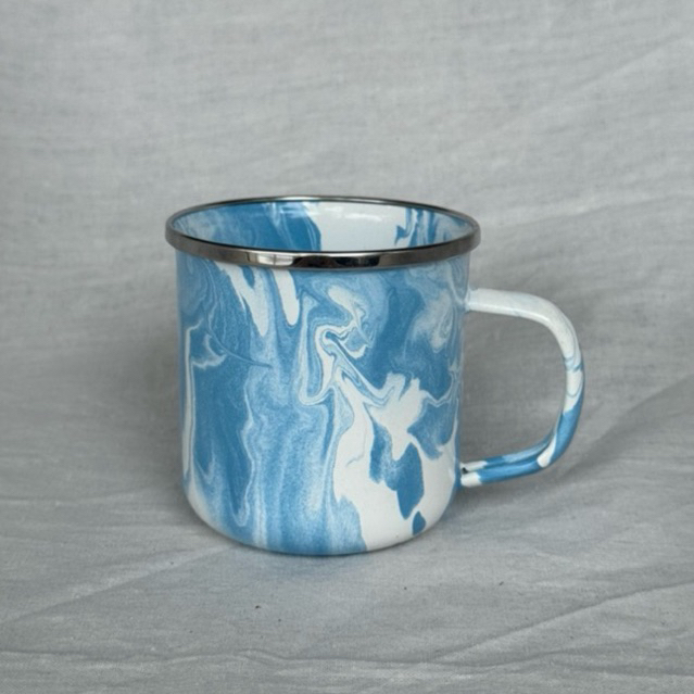 Cangkir Mug Enamel - 9 cm Marble Biru