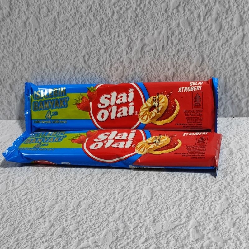 

Slai o'lai eceran 2000 1 box isi 10 pcs harga per box Snack Cemilan biskuit selai strawberry lezat mayora