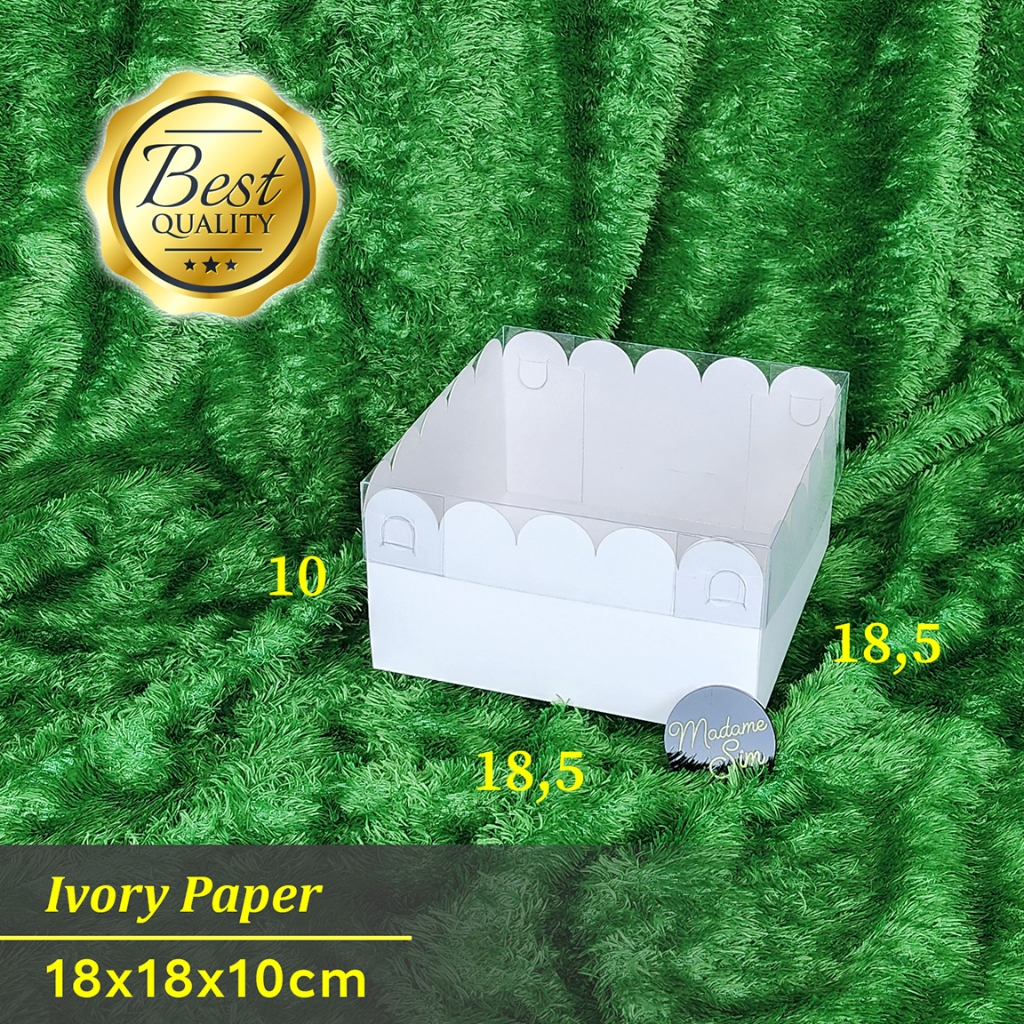 

BOX MIKA PUTIH - DOS KUE KERING LAMINASI - KOTAK DESSERT 18x18x10 (ISI : 10 PCS)
