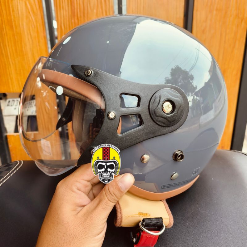 Helm bogo hijab helm wanita dewasa busa coklat SNI kaca bening