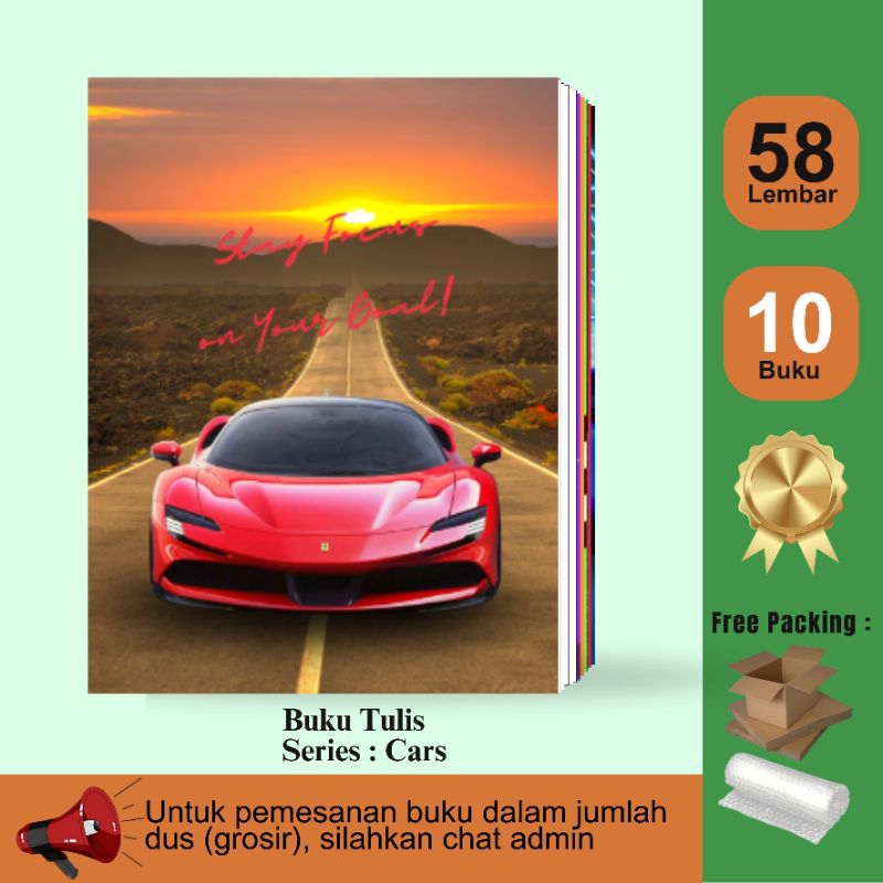 

PAPERUS Buku Tulis / Exercise Book / Series Cars, Mobil / Isi 58 Lembar / 1 Pack (10 Buku)