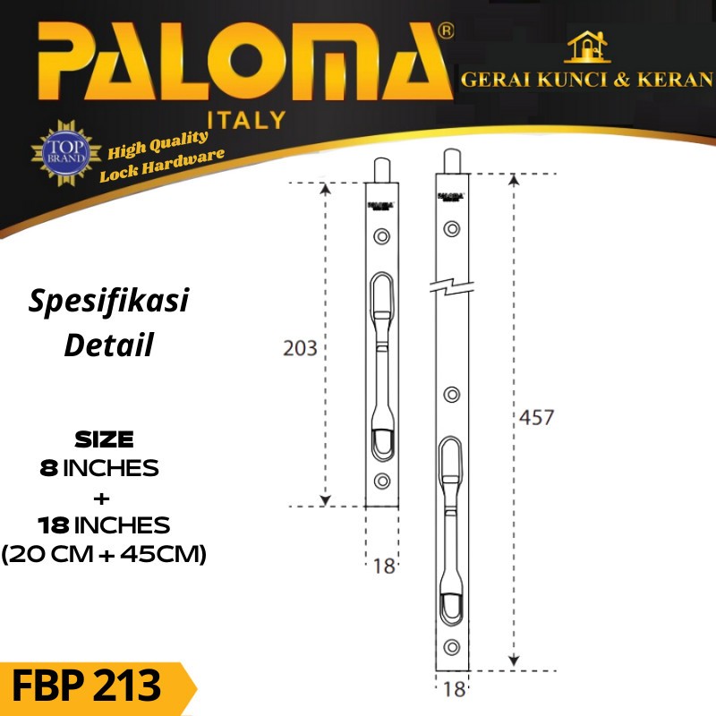 FLUSH BOLT PALOMA FUTURA FPB-213 SSS 18 INCH