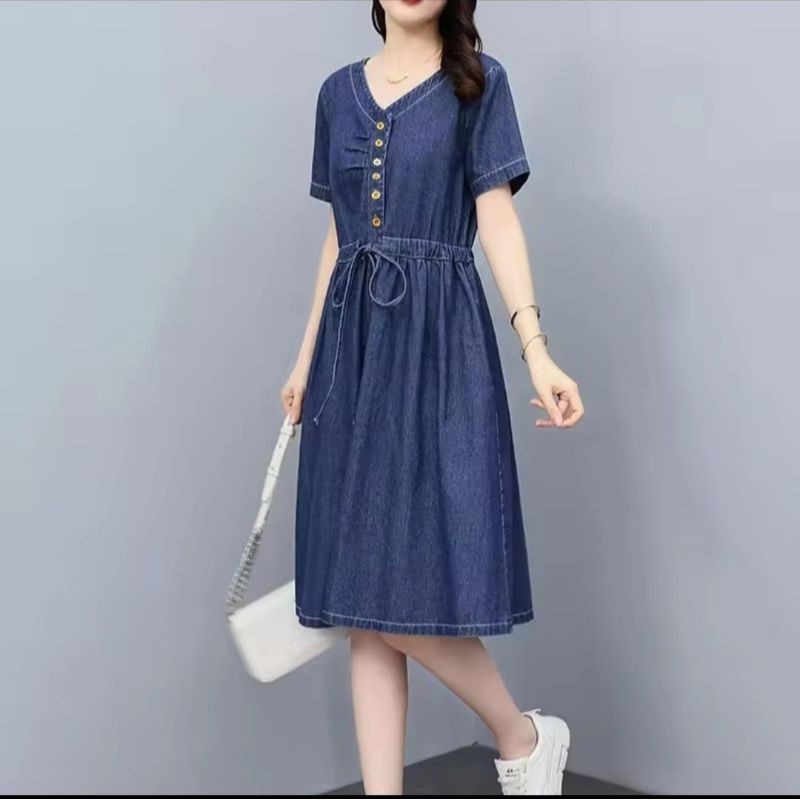 DRESS JEANS WANITA LENGAN PENDEK