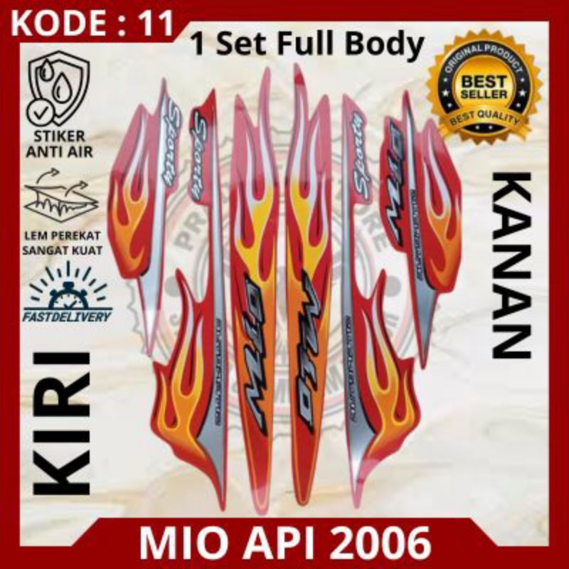 Stiker/striping motor Mio api tahun 2006/stiker Mio Api 2006 warna merah.
