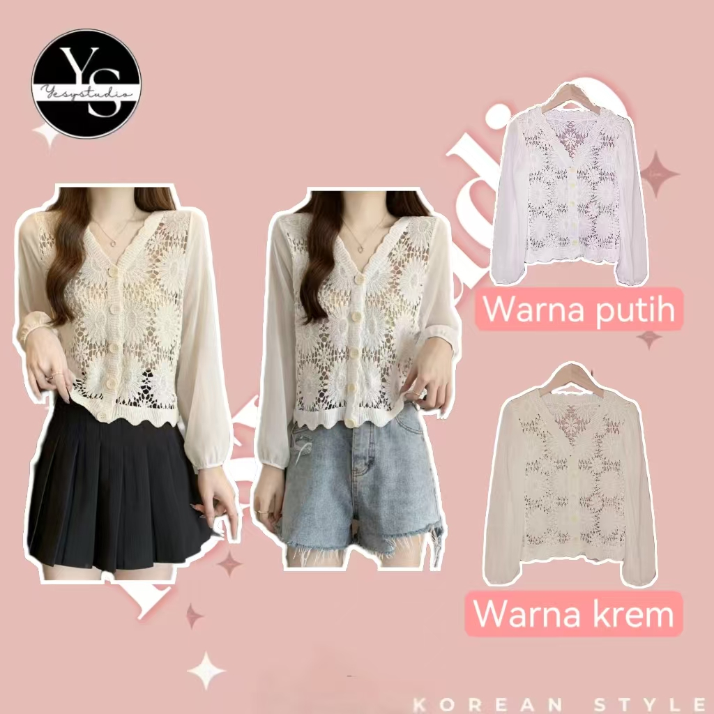 ATASAN MOTIF BUNGA MATAHARI BLOUSE RAJUT WANITA KOREA