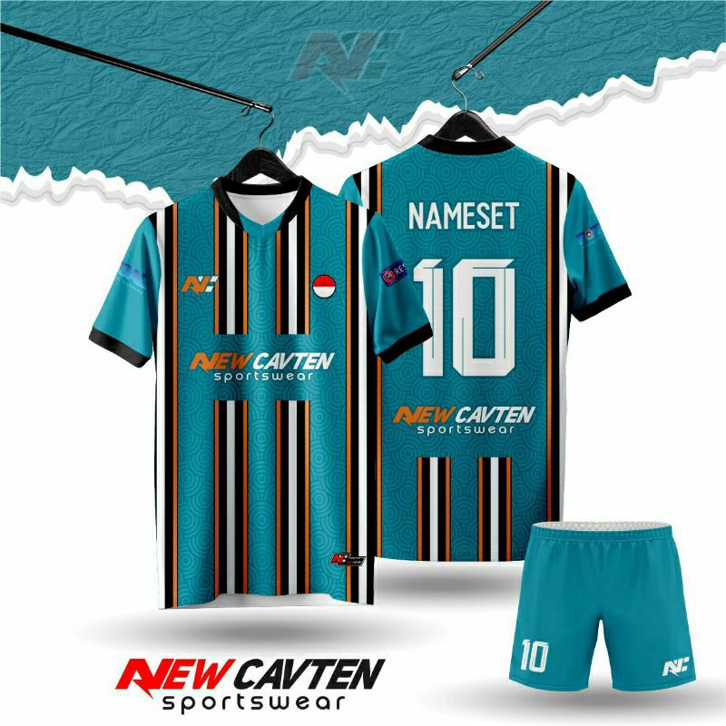 Jersey Bola Futsal Biru Tosca - Putih Ungu - Hitam Orange Full Printing