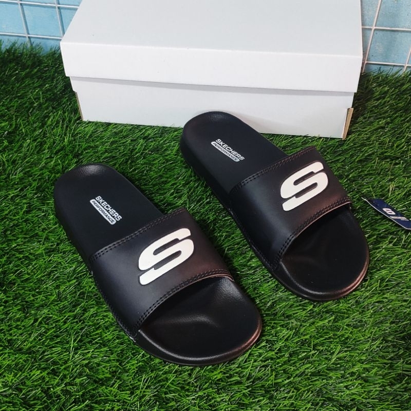 SANDAL SLOP SKECHERS SENDAL PRIA WANITA WHITE BLACK