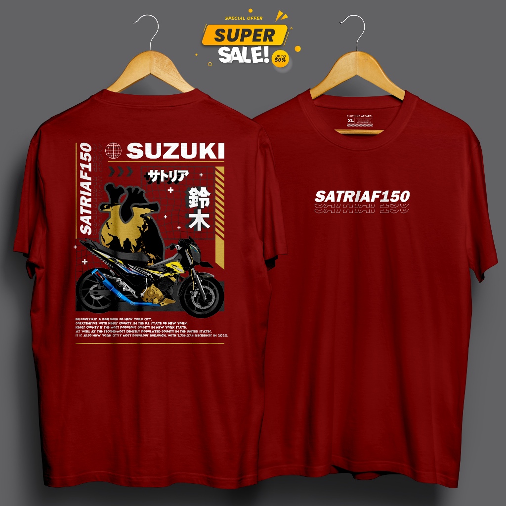 KAOS MOTOR DEWASA OTOMOTIF RIDER DRIVER BIKER LENGAN PENDEK 24s DEPAN BELAKANG GAMBAR MOTIF SATRIA  