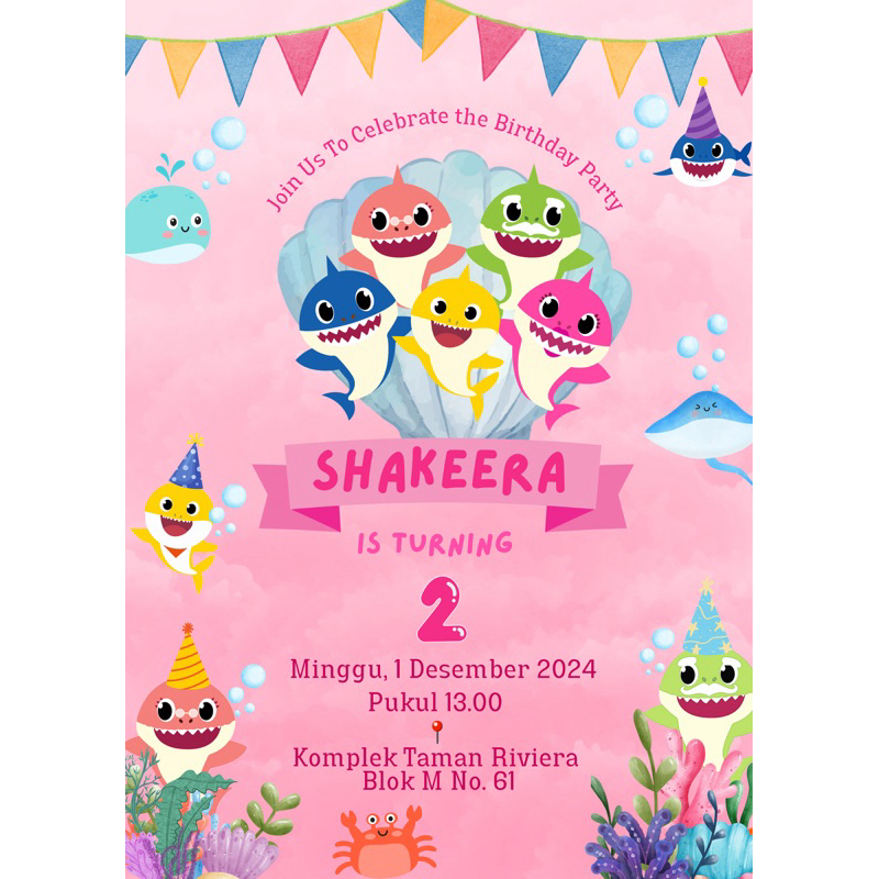 Undangan Digital Foto Ulang Tahun Tema Baby Shark