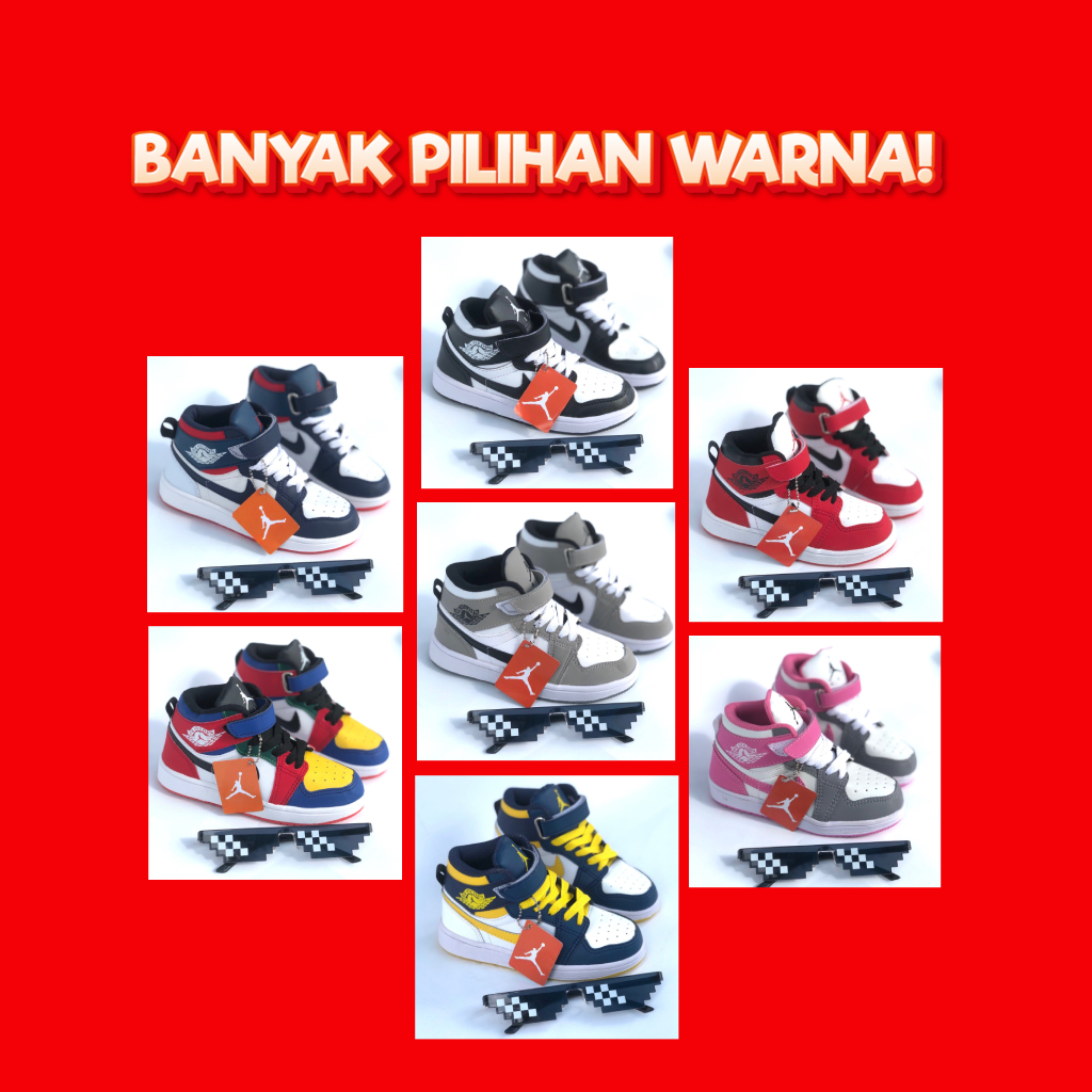Terbaru (Bisa Cod) Sepatu Sneakers Anak Jordan (26-35) Merah Untuk Cowo Cewe Laki Laki Dan Perempuan