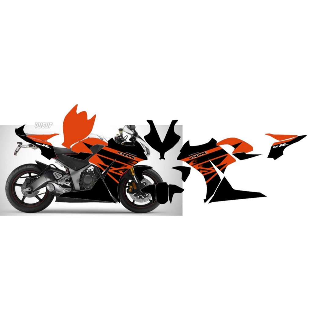 Decal stiker motor fullbody CBR 150 desain K45 2014 motif simpel orange hitam
