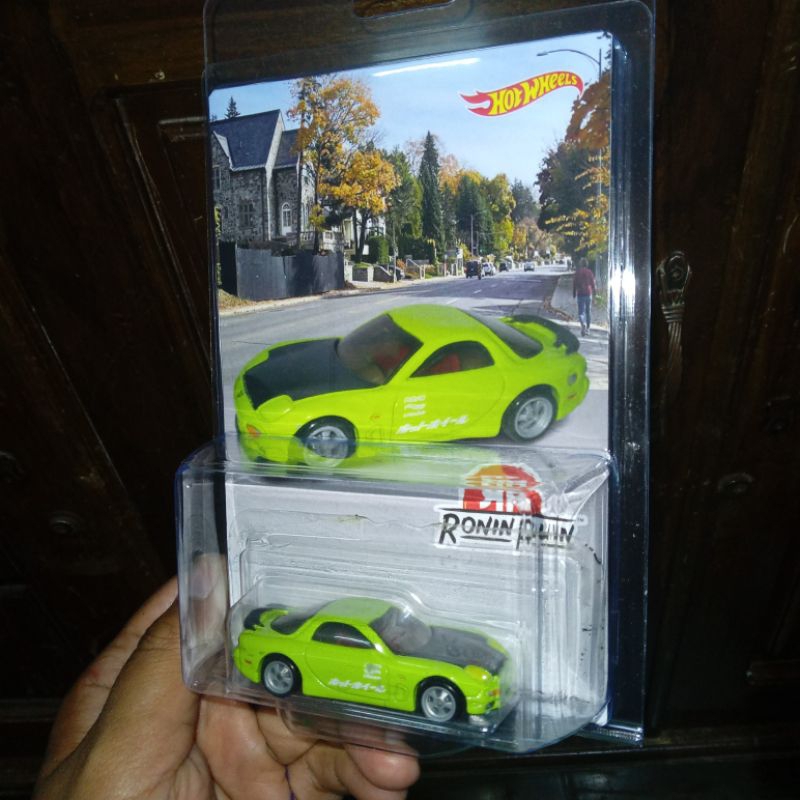 Custom Card Ronin Run Mazda RX7 Green Rubber Tires Free Protector Hw Hot Wheels Hotwheels Bday Gift 