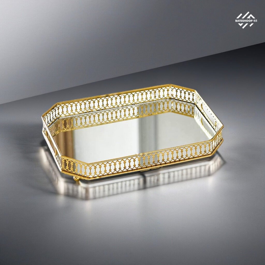 Nampan Kaca Kristal Gold Segidelapan Kaca