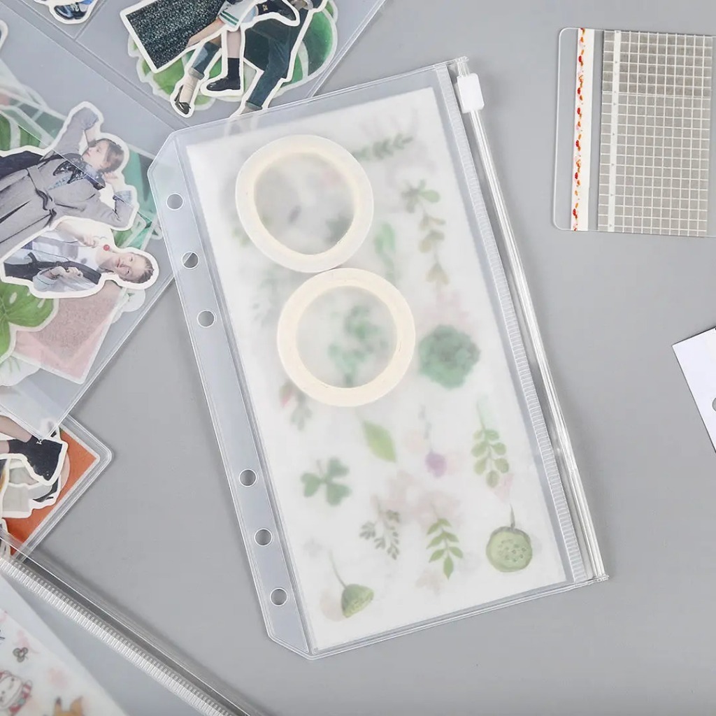 

A6/A7/A5/B5 6-hole Transparent Hand Book Bags / Kantong Ziplock Zipper untuk Binder A6 dan A5 6 Ring dan Photo Card Slot/Loose-leaf storage bag COD