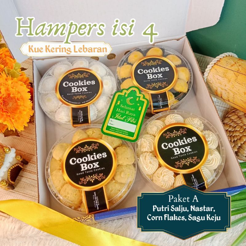 

Paket Kue Kering Gurih Renyah Lebaran Idul Fitri Parcel Ramadhan Ramadan Lebaran Hampers Idul Fitri isi 4 Kue Premium Cantik Free Pita dan Hang Tag