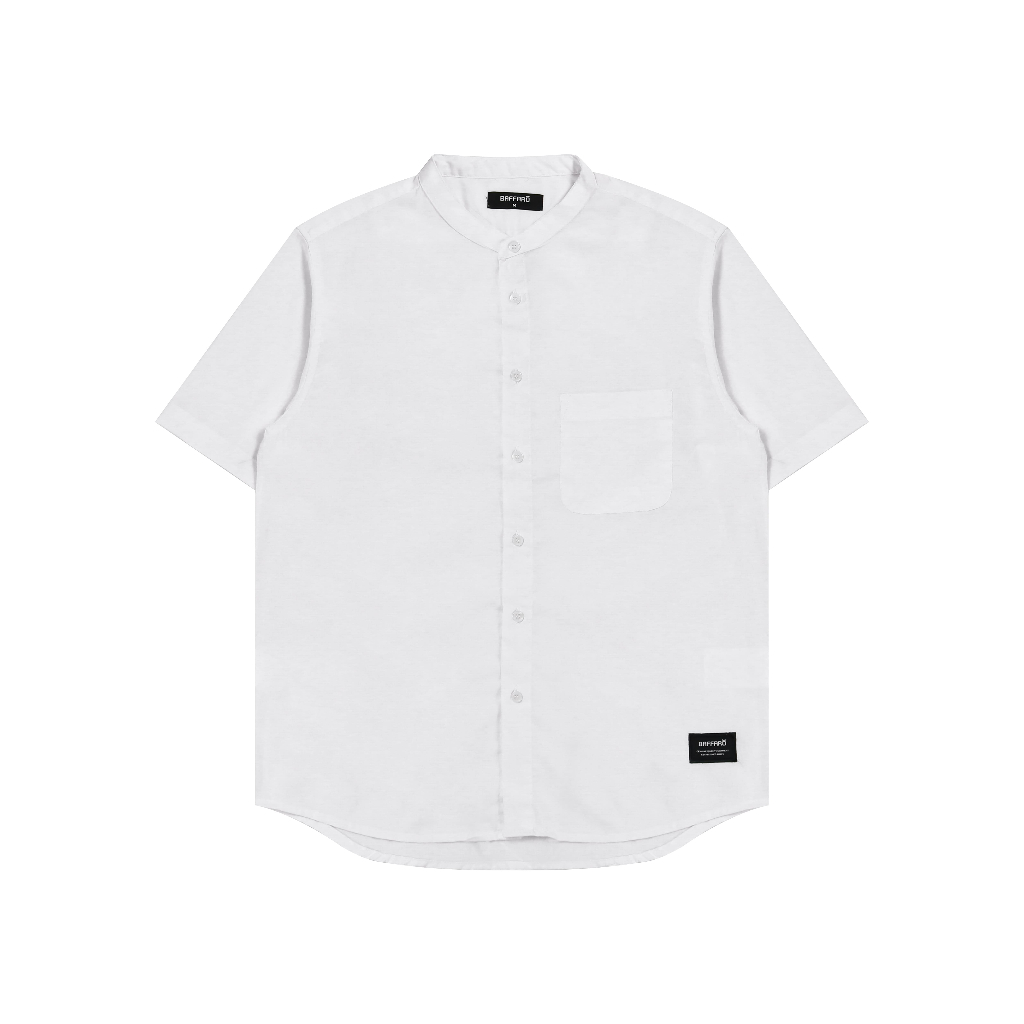 Kemeja Koko Pria Shanghai Polos Lengan Pendek Katun Putih / Baju Koko Pria Polos Katun White BAFFARO