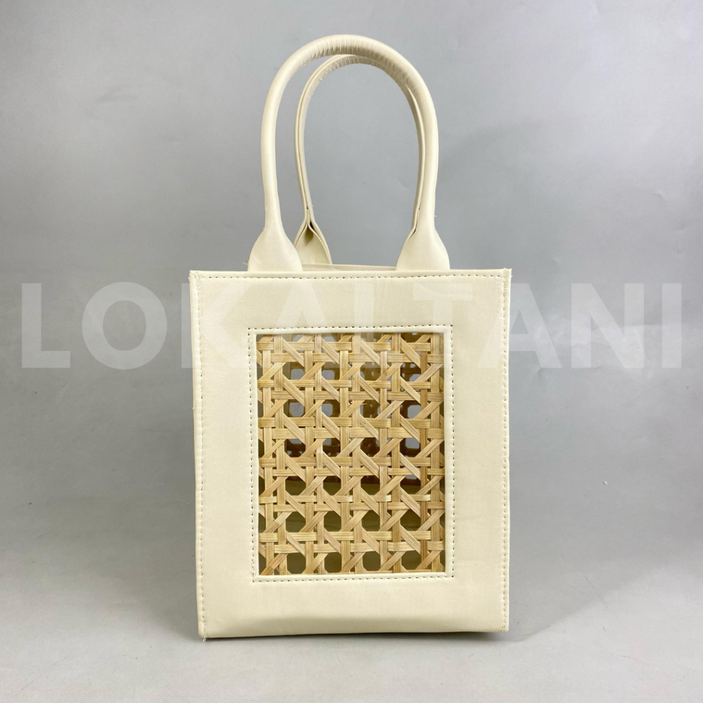 Tas Anyaman Mendong Etnik Natural/ Tas Mendong Kombinasi Anyaman Bambu/ Tas Hampers Mendong