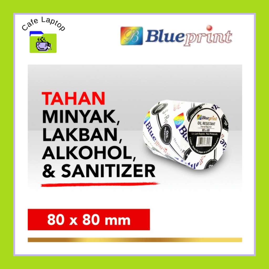

Thermal Paper Roll BluePrint 80x80 mm Oil Resistant Kertas Termal Tahan Lakban Minyak Air