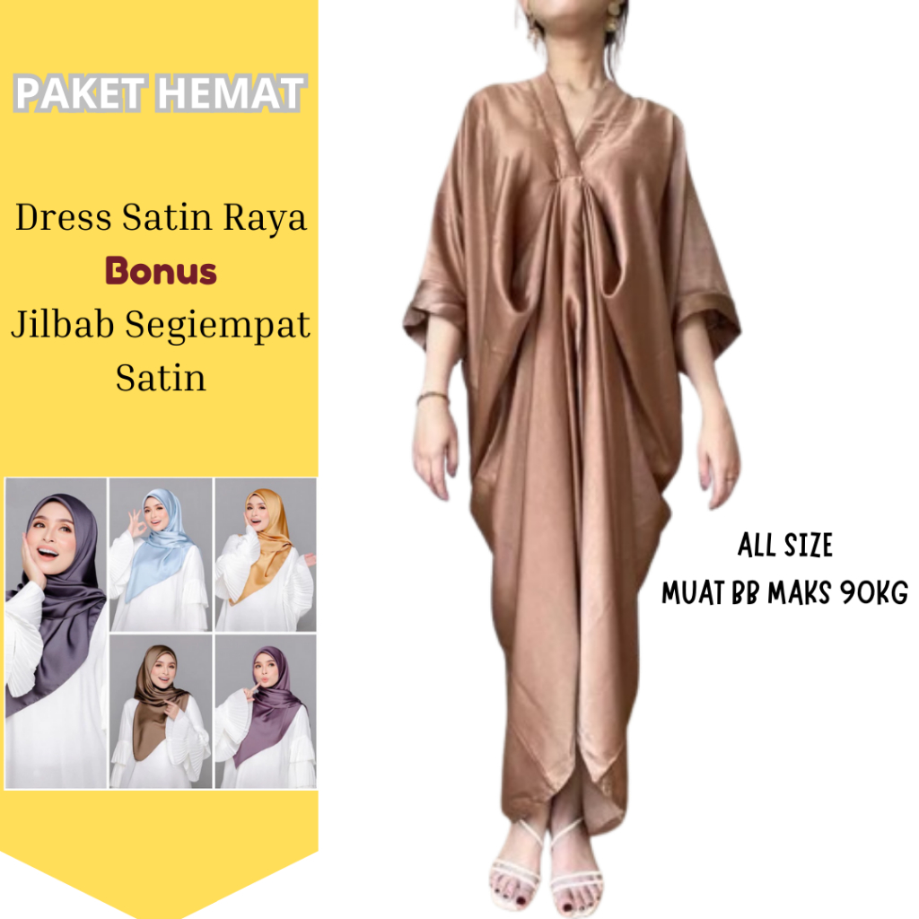 Set Gamis Hijab Lebaran 2in1 Dress Kaftan Gamis Raya Kaftan Satin Polos Terbaru Gamis Kondangan Dres