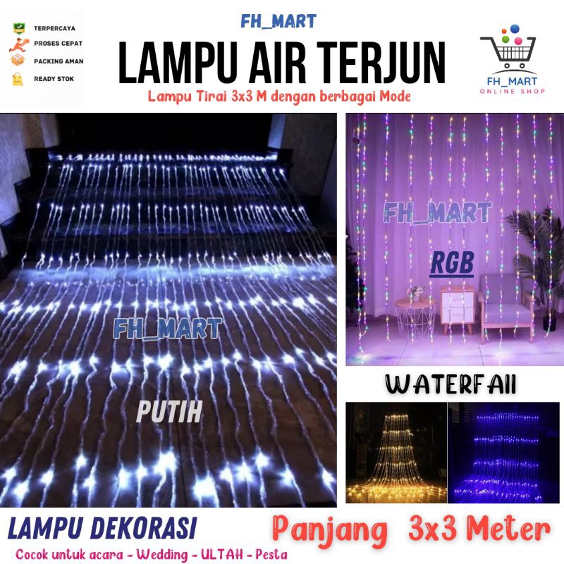 Lampu Air Terjun 3x3 Meter || Waterfall Lighting Lampu Tirai Hujan LED [Termurah]