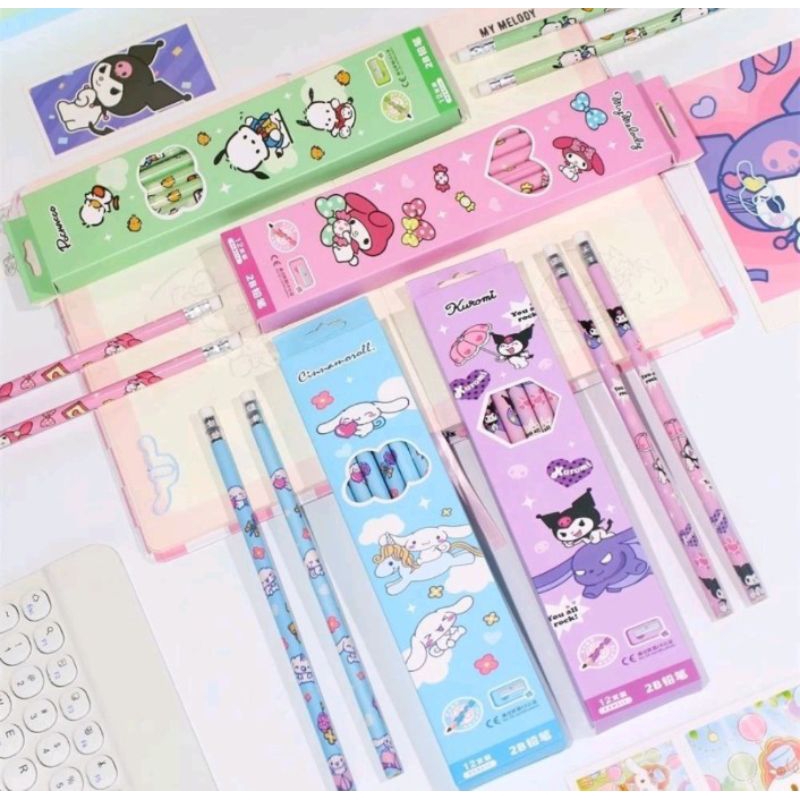 

Pensil kayu / pensil batang Sanrioo isi 12 pcs kuromi melody cinnamoroll pochacco sanrio