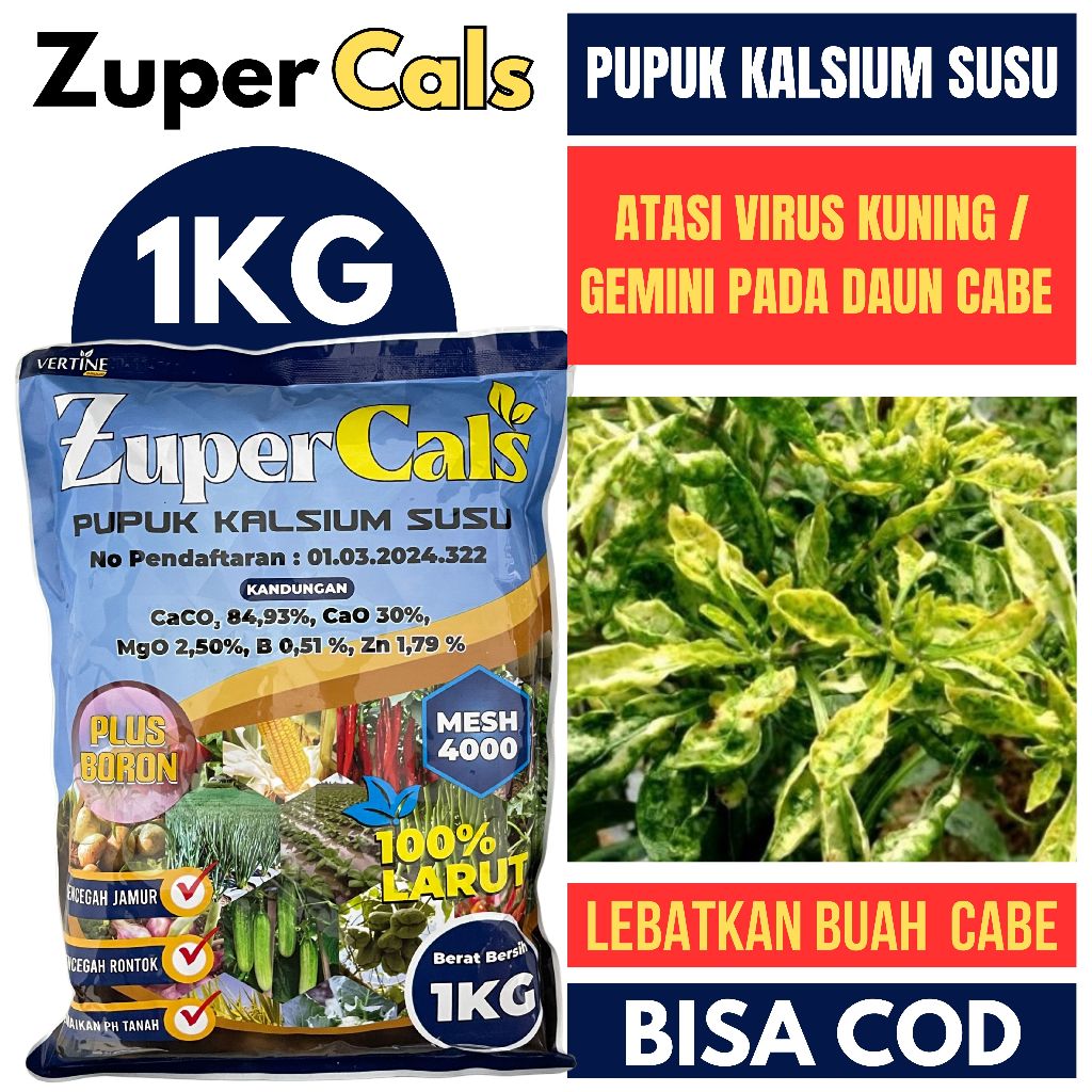 (SIAP KIRIM) ZUPER CALS 1 KG - Obat Semprot Daun Cabe Keriting Bule Dan Kuning Bulai Cabai Rawit Bas