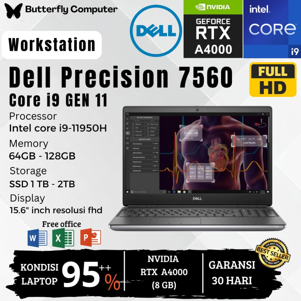 Laptop Dell precision 7560 core i9 Gen 11 RAM 128 GB SSD 2 TB - NVIDIA QUADRO A4000 8GB - Windows 11