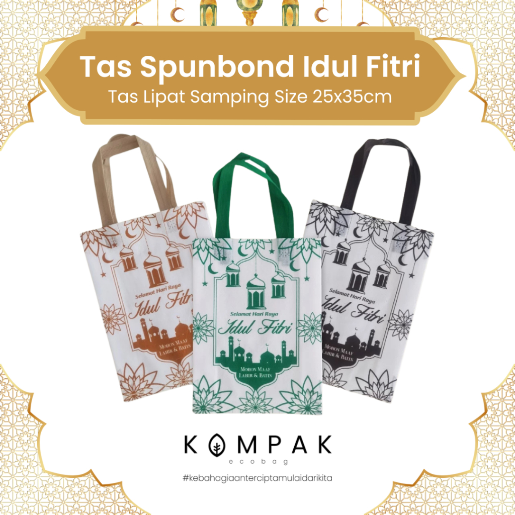 

1 LUSIN/12 PCS - Tas Idul Fitri Lebaran 25x35 cm Kantong Spunbond Goodie Bag Sablon