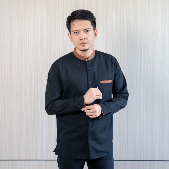 TWO-D Baju Kemeja Koko Muslim Pria Kerah Motif Lengan Panjang TD2602