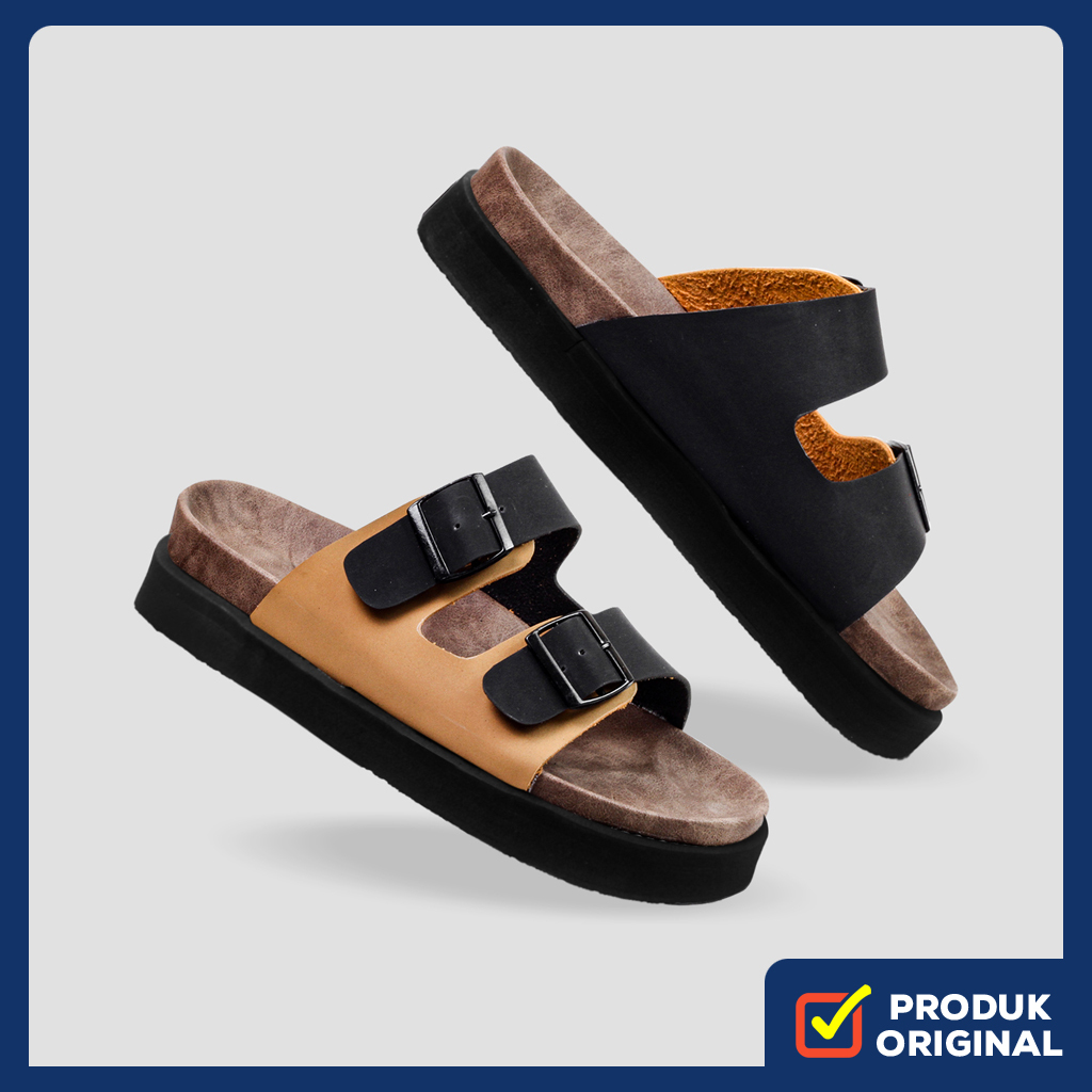 ATSUKO CHOCO BLACK ORIGINAL x LVNATICA Sandal Casual Pria Sendal Slide Jalan Santai Harian Slop Kerj
