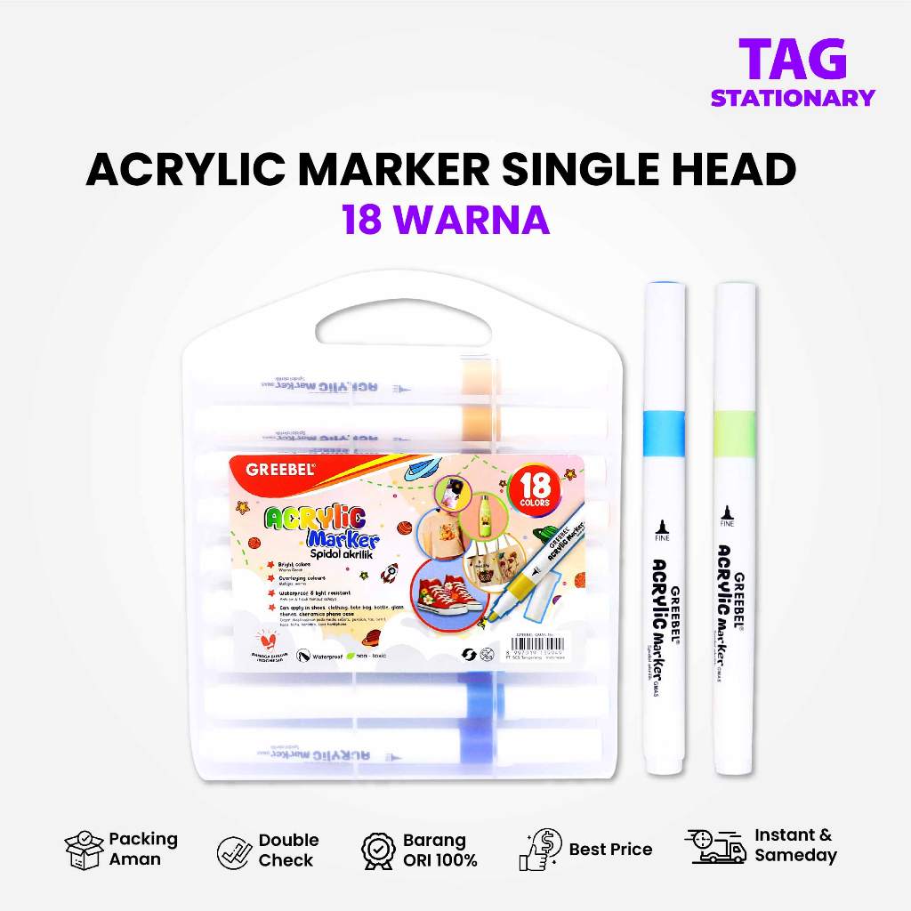 

GREEBEL Spidol Acrylic Marker Single Head / GMAS 18 Warna / Spidol Warna Warni Timur Agung Grosir