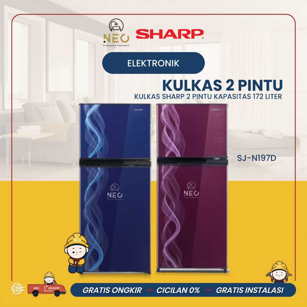 NEO - KULKAS SHARP 2 PINTU SJ N197D LEMARI ES TANPA BUNGA ES LEMARI PENDINGIN TERMURAH PONTIANAK
