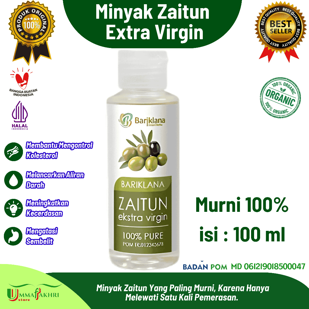 

Minyak Zaitun Bariklana 100ml – Extra Virgin baik untuk Jantung, Kolesterol, Rambut & Wajah