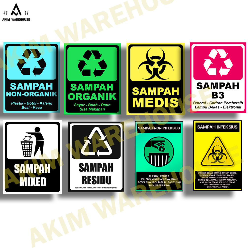 

Stiker Tempat Sampah Daur Ulang Organik - Non Oranik - Medis - B3 Sampah Berbahaya- Residu-Mixed-infeksus