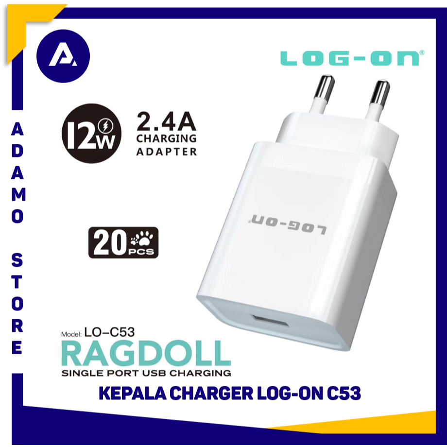 LOG-ON LogOn Adaptor Charger Batok Charger Kepala Charger 12W LO-C53 RAGDOLL Single Port  (Tanpa Kab