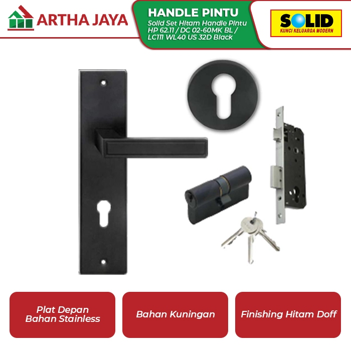 Solid Set Hitam Handle Pintu HP 62.11 / DC 02-60MK BL / LC111 WL40 US 32D Black