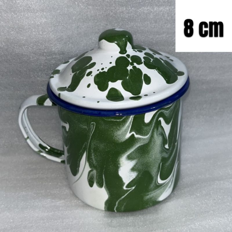 Cangkir/Mug Blirik+Tutup 8 cm - Cangkir Blirik Jadul Bahan Kokoh Awet 8cm - Mug Blirik Enamel Hijau 